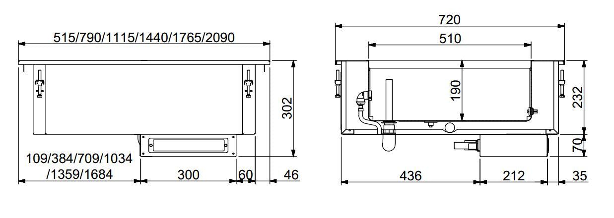 Einbau - Bain - Marie 4/1 - Manuelle Wasserbefüllung