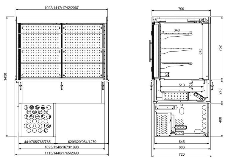 Einbaukühlvitrine eckig – geschlossen 4/1 GN