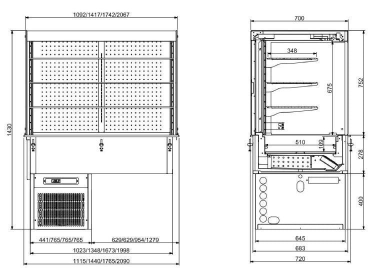 Einbau - Wandmodell - Kühlvitrine eckig – Mit Rollvorhang 3/1 GN