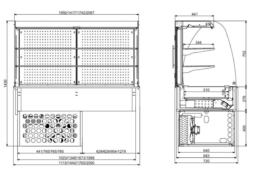 Einbaukühlvitrine rund - geschlossen 4/1 GN