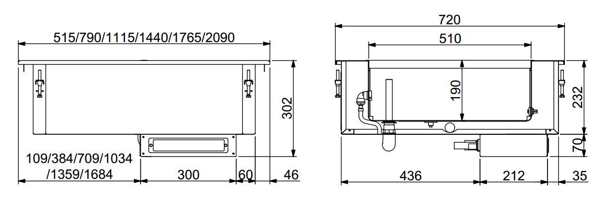Einbau - Bain - Marie 2/1 - Manuelle Wasserbefüllung