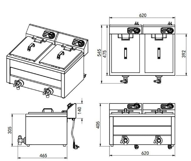 Elektro - Tischfritteuse 2X8 Liter, 2X3 Kilowatt