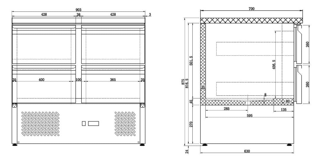 Kühltisch 4 Schubladen 257LTR