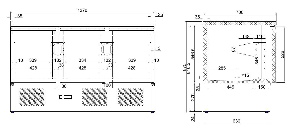 Kühltisch mit 3 Türen 400 Liter