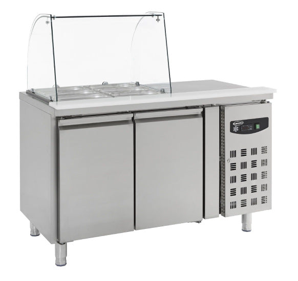 Kühltisch / Salattheke mit Aufsatzglas und 2 Türen, 314 Liter Premium