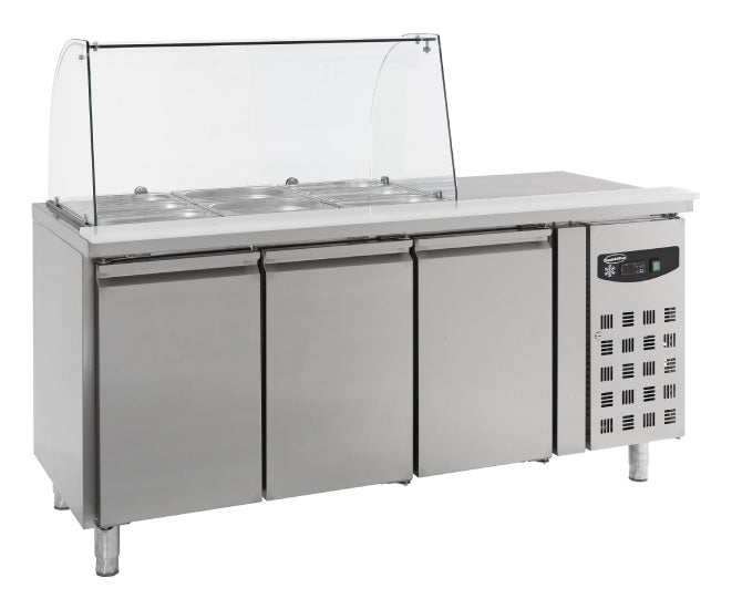 Kühltisch/ Salattheke mit Aufsatzglas und 3 Türen, 465 Liter Premium