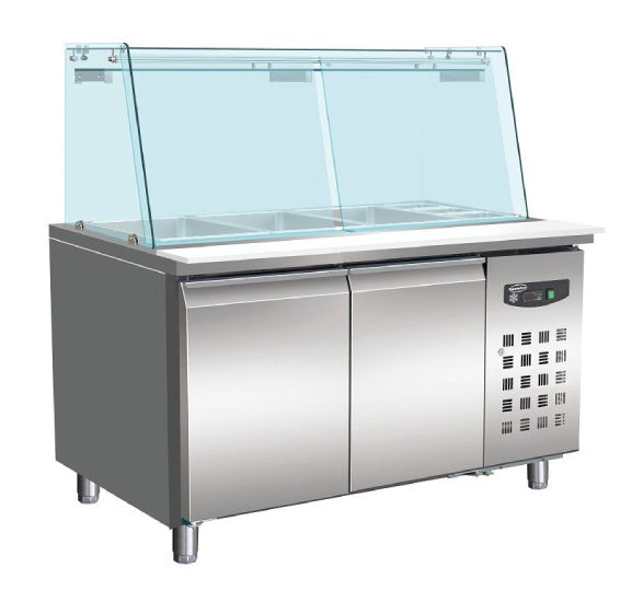 Bäckerei - Kühltisch / Salattheke Premium + Mit 2 Glastüren 4x 1/1 GN Behälter, 428 Liter