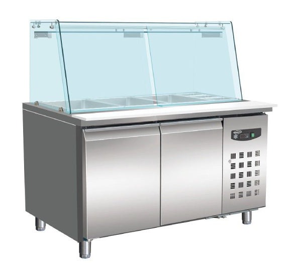 700 Kühltisch / Salattheke mit Aufsatzglas und 2 Türen 3X 1/1 + 3X 1/6 GN - Behälter Premium +