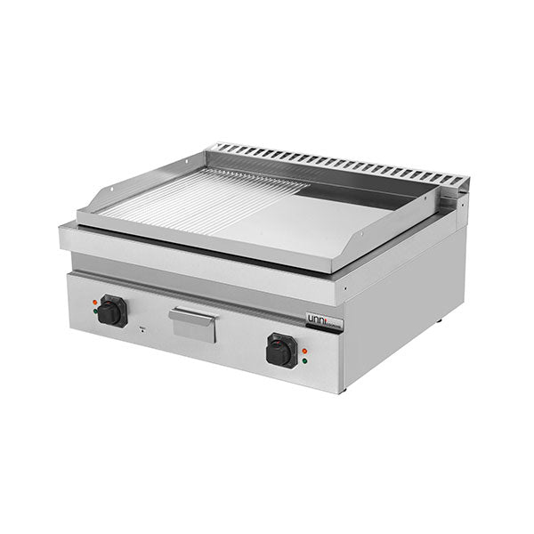 Elektro-Grillplatte â€“ 1/2 Glatt + 1/2 Geriffelt CHROME â€“ E70GP20B+GSC