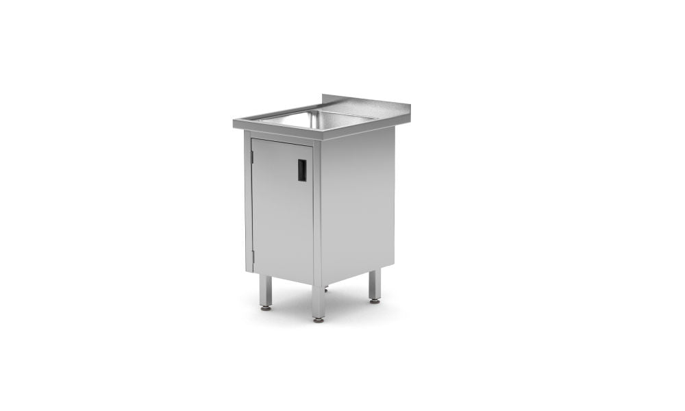Einzelspültisch mit Schrank - geschweißt, Tiefe 600 mm, HENDI, Profi Line, 600x600x(H)850mm