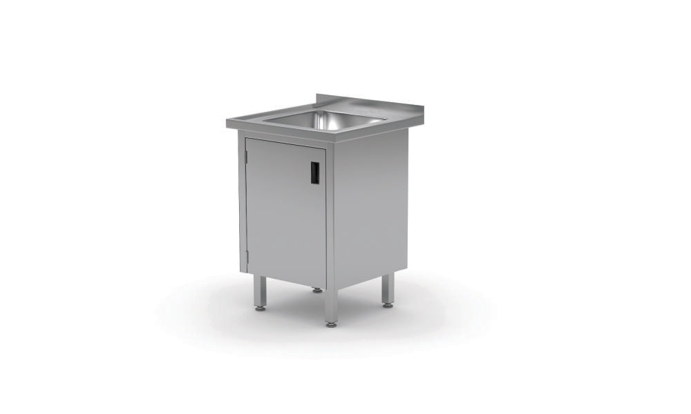 Spültisch mit Flügeltürschrank - geschweißt, 1 Spülbecken, Tiefe 700 mm, HENDI, Profi Line, 600x700x(H)850mm