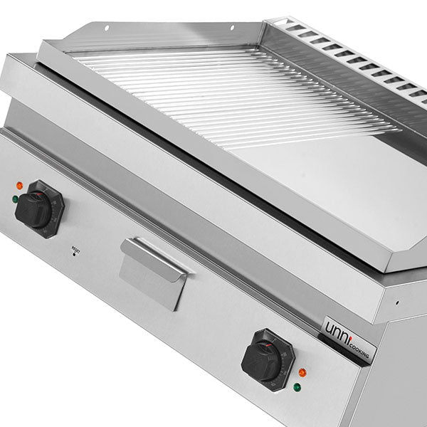 Elektro-Grillplatte â€“ 1/2 Glatt + 1/2 Geriffelt CHROME â€“ E70GP20B+GSC