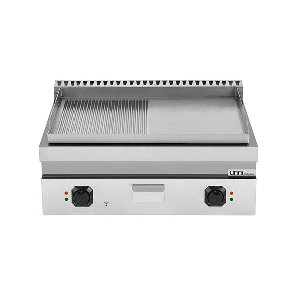 Elektro-Grillplatte â€“ 1/2 Glatt + 1/2 Geriffelt CHROME â€“ E70GP20B+GSC
