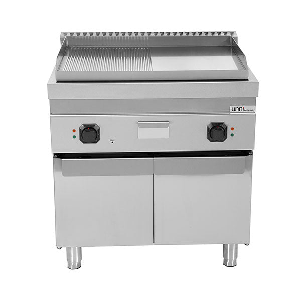Elektro-Grillplatte â€“ 1/2 Glatt + 1/2 Geriffelt CHROME â€“ E70GP20+GSK