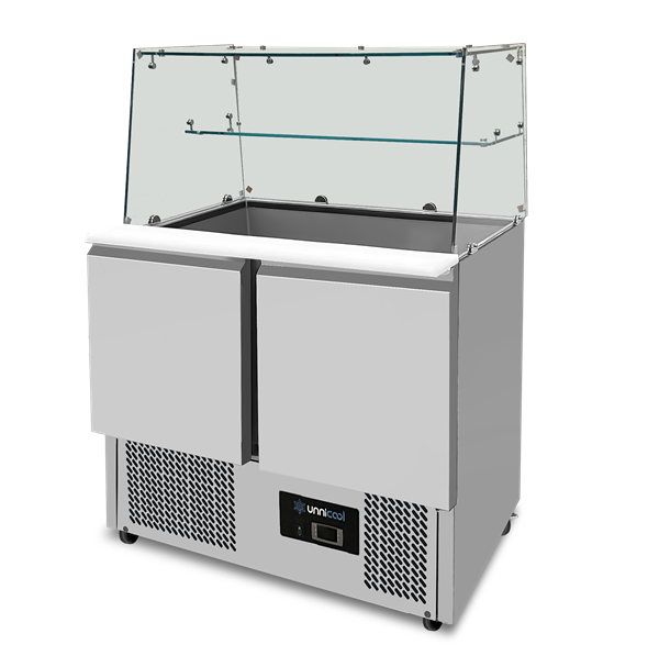 Saladette mit Glasabdeckung 2 TÃ¼ren Statische KÃ¼hlung 90x70x85(h)cm