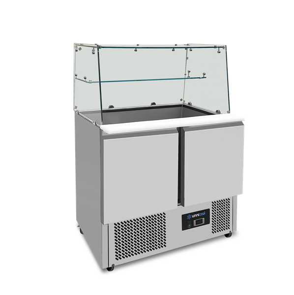Saladette mit Glasabdeckung 2 TÃ¼ren Statische KÃ¼hlung 90x70x85(h)cm