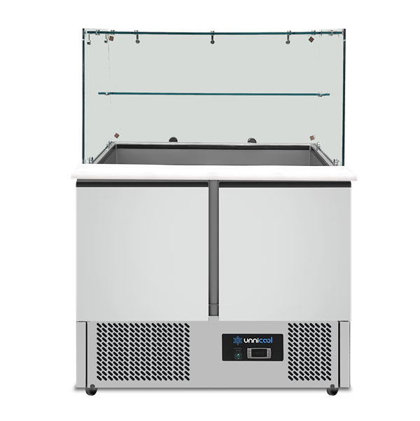 Saladette mit Glasabdeckung 2 TÃ¼ren Statische KÃ¼hlung 90x70x85(h)cm