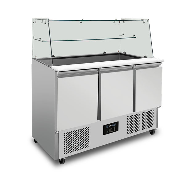 Saladette mit Glasabdeckung 3 TÃ¼ren Statische KÃ¼hlung 137x70x85(h)cm