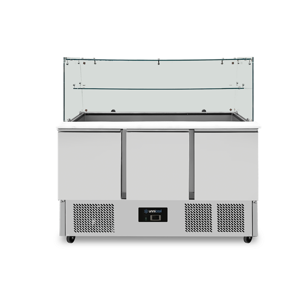 Saladette mit Glasabdeckung 3 TÃ¼ren Statische KÃ¼hlung 137x70x85(h)cm