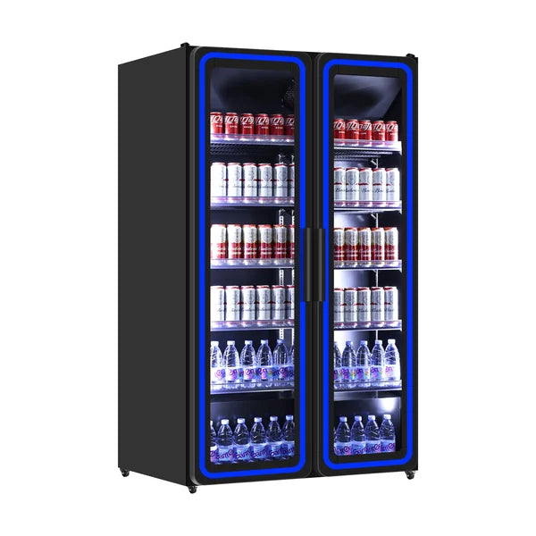 KÃ¼hlschrank 2 GlastÃ¼ren â€“ 900L â€“ Blaue LED-Beleuchtung