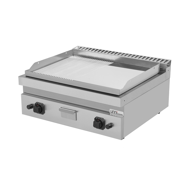Griddle plate Gasâ€“ 1/2 Smooth - 1/2 Grooved Chrome â€“ G70GP20B+GSC