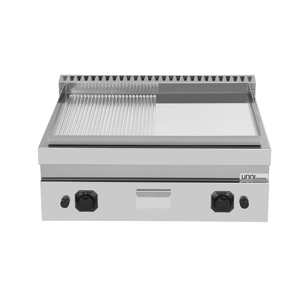 Griddle plate Gasâ€“ 1/2 Smooth - 1/2 Grooved Chrome â€“ G70GP20B+GSC