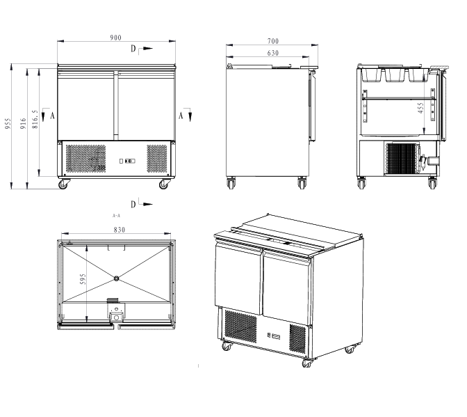 Saladette Statisch mit LÃ¼fter 900x700x870(h)mm