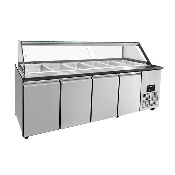 Saladette-Arbeitsbank â€“ 6x GN 1/1 KapazitÃ¤t â€“ 223x82x85,5cm