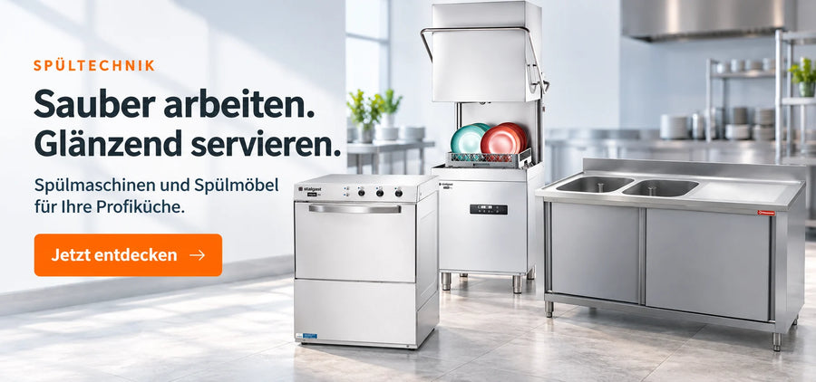 Spültechnik: Sauber arbeiten. Glänzend servieren. Spülmaschinen und Spülmöbel für Ihre Profiküche. Jetzt entdecken.
