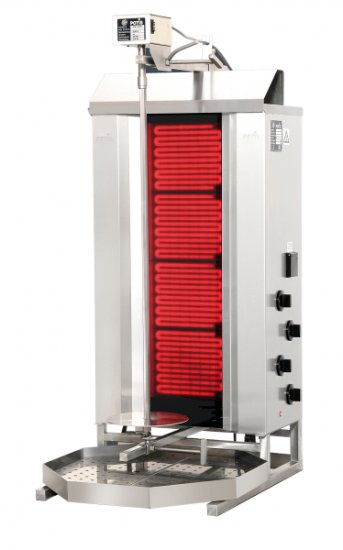 Potis CE4 Elektro Dönergrill, Ceran Gyrosgrill, 70kg Kapazität, 7,6kW 400V, Motor oben, Edelstahl Gastro