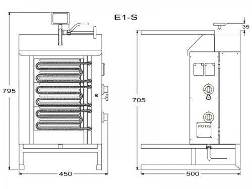 Potis E1 Elektro Dönergrill, Mini Gyrosgrill 230V, 7kg Kapazität, 3kW, Motor oben, Edelstahl Heim & Gastro