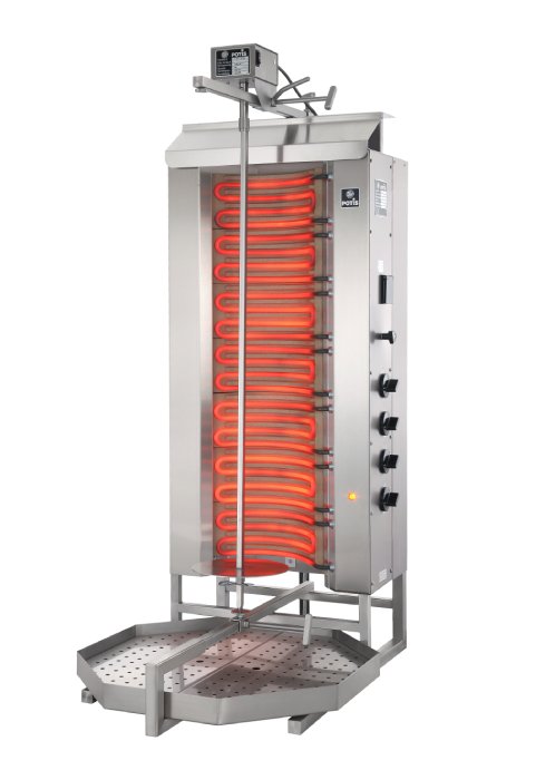 Potis E4 Elektro Dönergrill, Gyrosgrill Motor oben, 80kg Kapazität, 10,5kW 400V, Edelstahl Gastro
