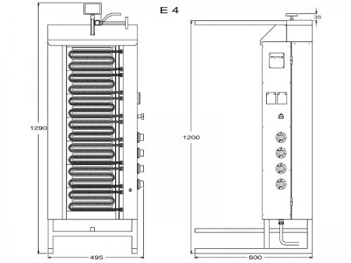 Potis E4 Elektro Dönergrill, Gyrosgrill Motor oben, 80kg Kapazität, 10,5kW 400V, Edelstahl Gastro