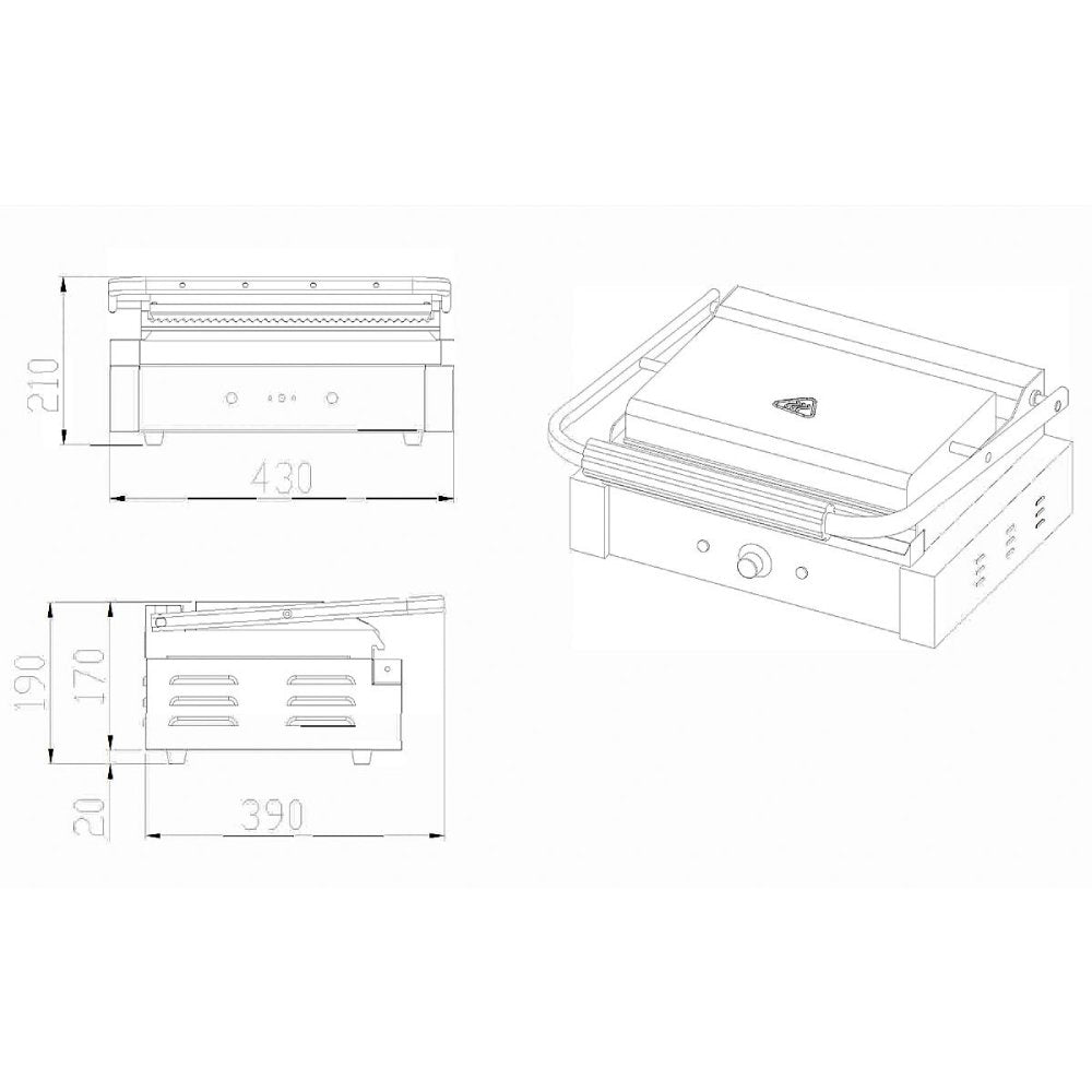 EASYLINE Elektro Kontaktgrill Breite 430 mm, oben & unten gerillt