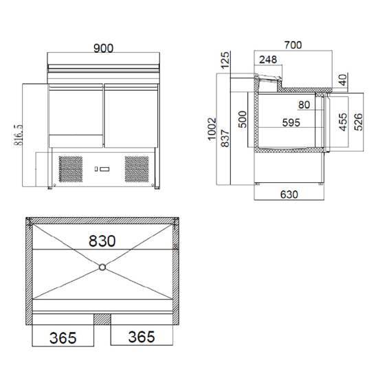 EASYLINE Zubereitungstisch Mini 700 / 2-fach für 5x GN 1/6