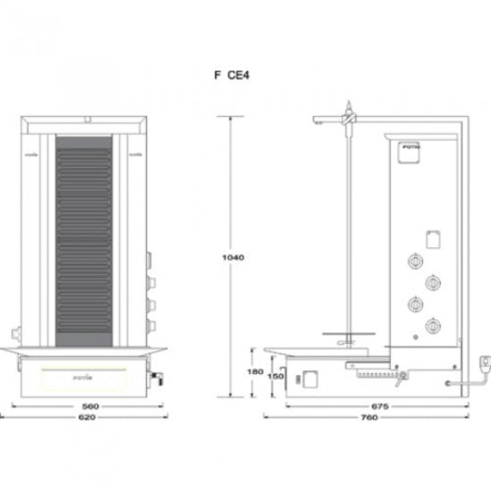 Potis F CE4 Elektro Dönergrill, Ceran Gyrosgrill, 70kg Kapazität, 7,6kW 400V, Motor unten, Edelstahl Gastro