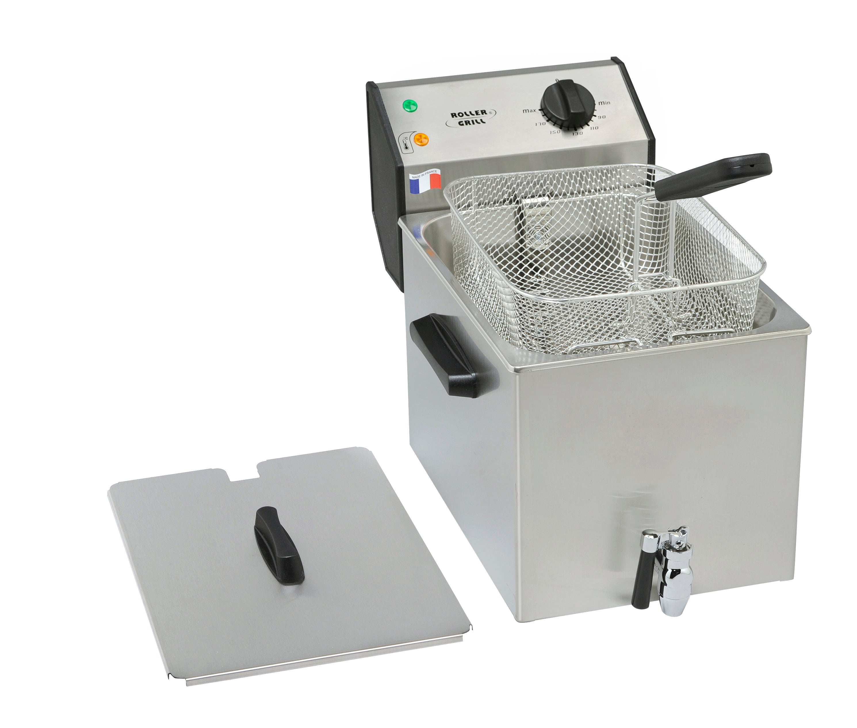ROLLER GRILL Fritteuse mit Ablasshahn, mit Ablasshahn, 8 Liter, Abmessung 265 x 450 x 360 mm (BxTxH)