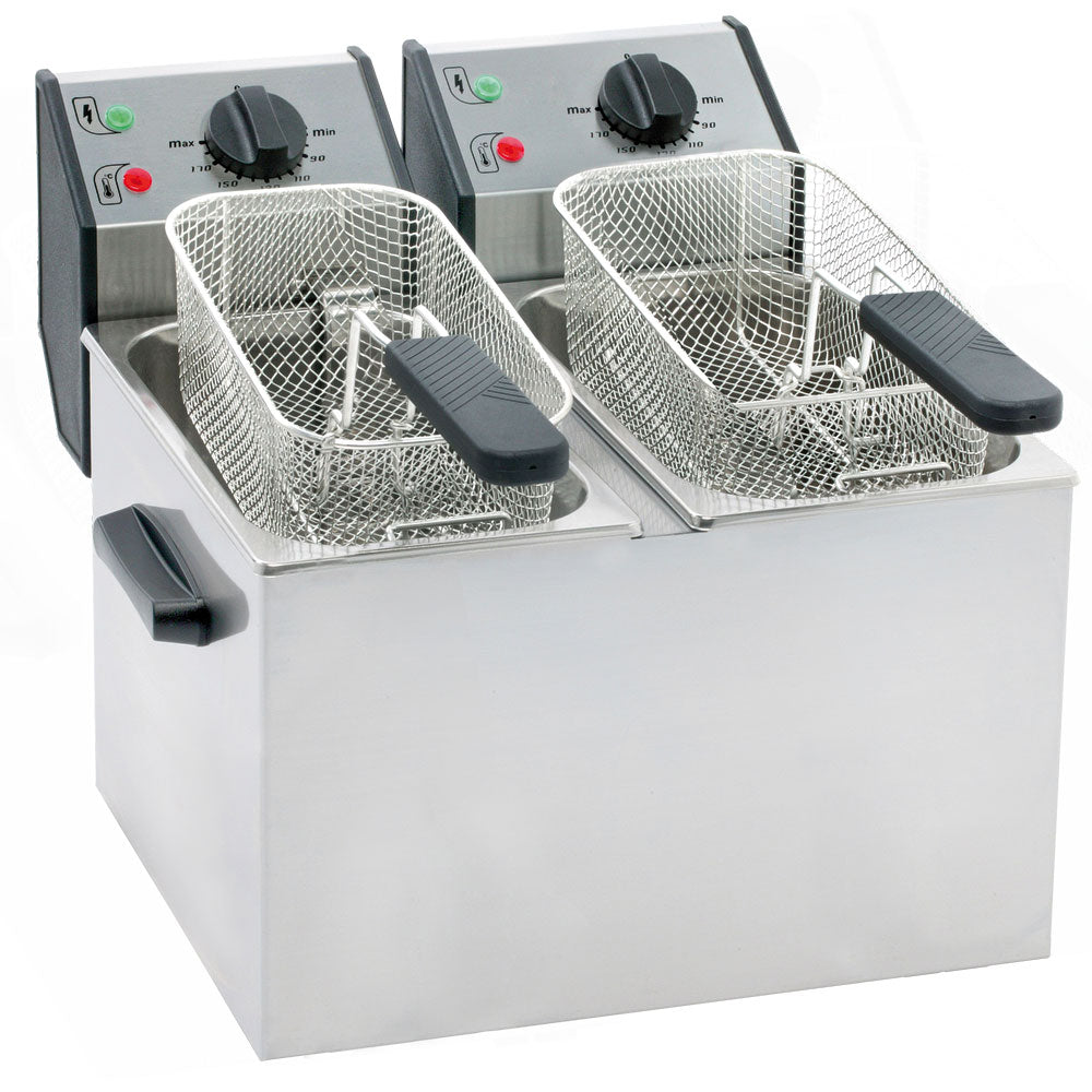 ROLLER GRILL Fritteuse mit zwei Becken, 2 x 5 Liter, Abmessung 390 x 425 x 320 mm (BxTxH)