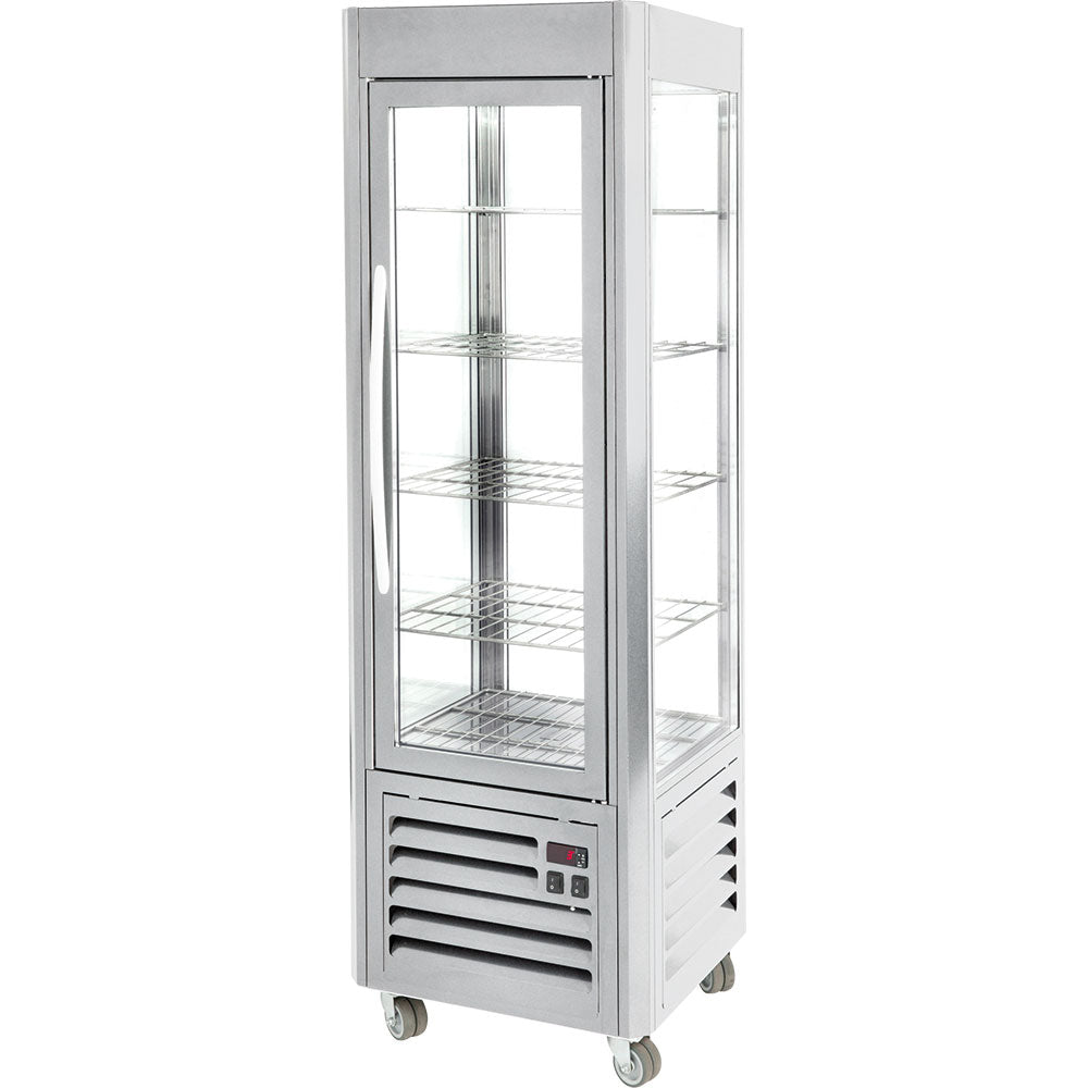 ROLLER GRILL Präsentationsvitrine PAT4, silber, Abmessung 600 x 630 x 1850 mm (BxTxH)