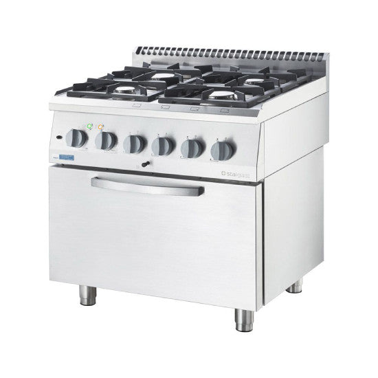 Gasherd ECO 4 Brenner mit Elektro-Heißluftofen (600 x 400 mm / GN 1/1) Serie 700 ND - G20, 4-Brenner (4x3,5 kW)