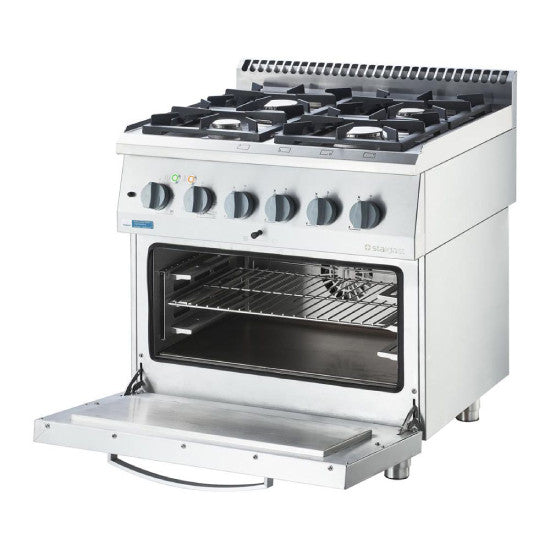 Gasherd ECO 4 Brenner mit Elektro-Heißluftofen (600 x 400 mm / GN 1/1) Serie 700 ND - G20, 4-Brenner (2x3,5 + 2x5 kW)