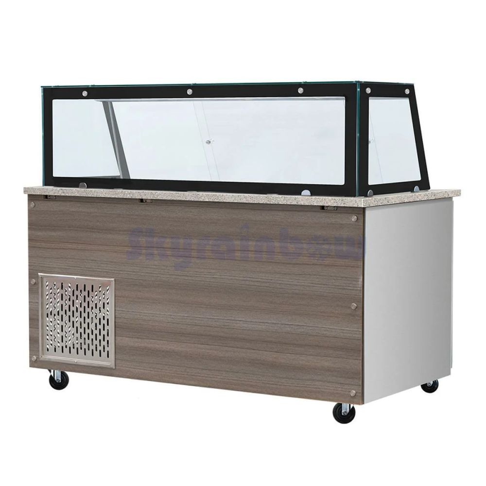 Salattheke, SNACK-Line, Kalte Theke, 4x GN1/1, Granit Star Galaxy schwarz, 153x82x85.5 Glasaufbau Klarglas schwarzer Rand, ohne Zwischenablage H=396mm