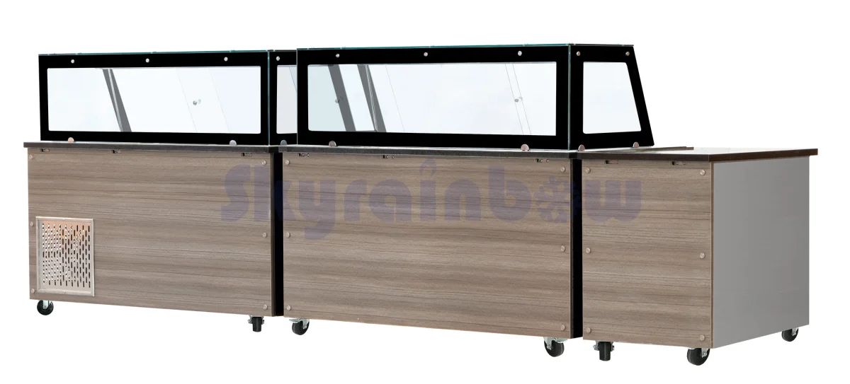 Salattheke, SNACK-Line, Kalte Theke, 4x GN1/1, Granit Star Galaxy schwarz, 153x82x85.5 Glasaufbau Klarglas schwarzer Rand, ohne Zwischenablage H=396mm