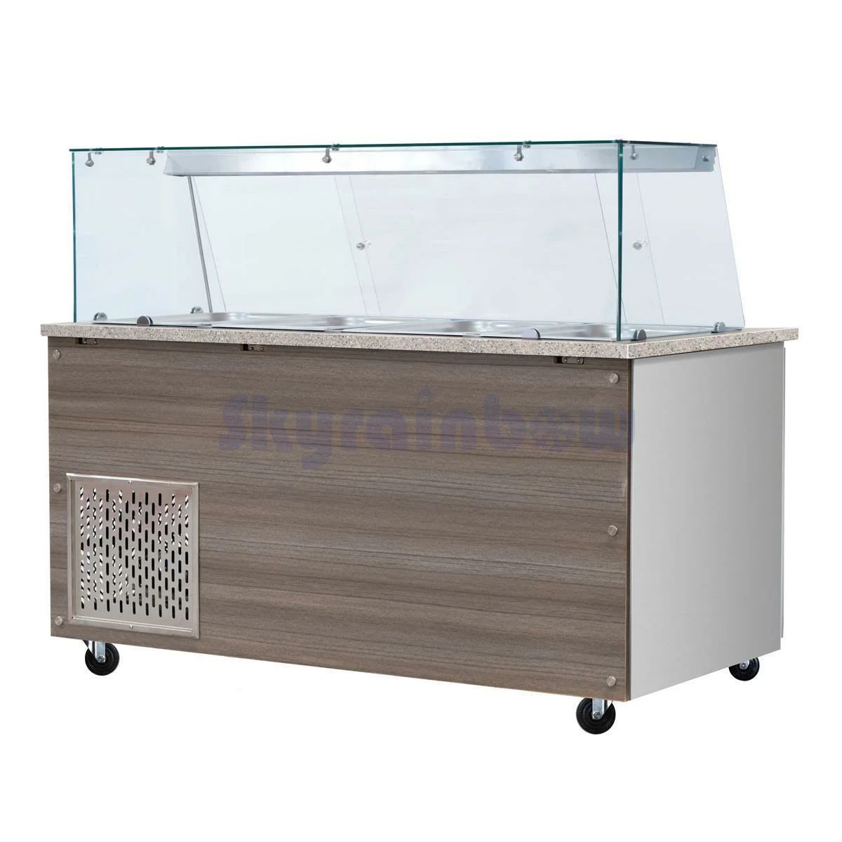 Salattheke,  SNACK-Line, Kalte Theke, 6x GN1/1, Granit rosa-grau, 223x82x85.5 Glasaufbau Klarglas ohne Zwischenablage, H=396mm