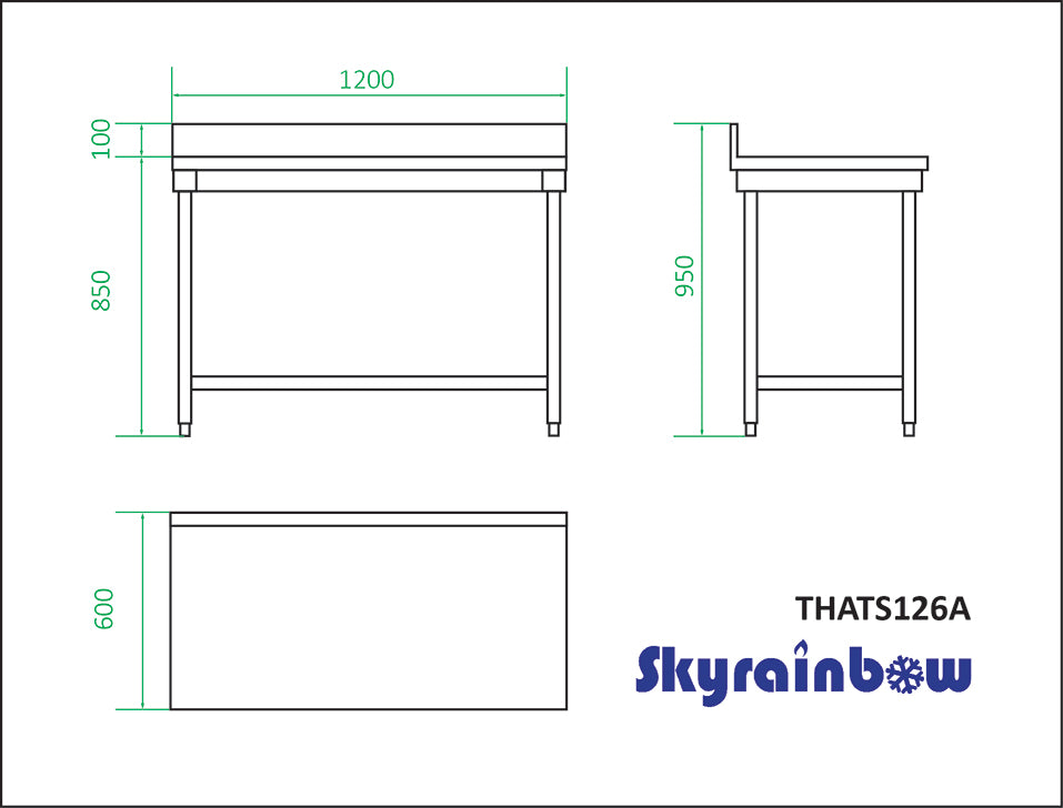 Arbeitstisch aus Edelstahl, mit Aufkantung, 120 x 60