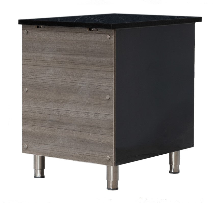 Kassentisch aus Edelstahl, Granit Star Galaxy schwarz, mit Holzverkleidung, 40 x 82
