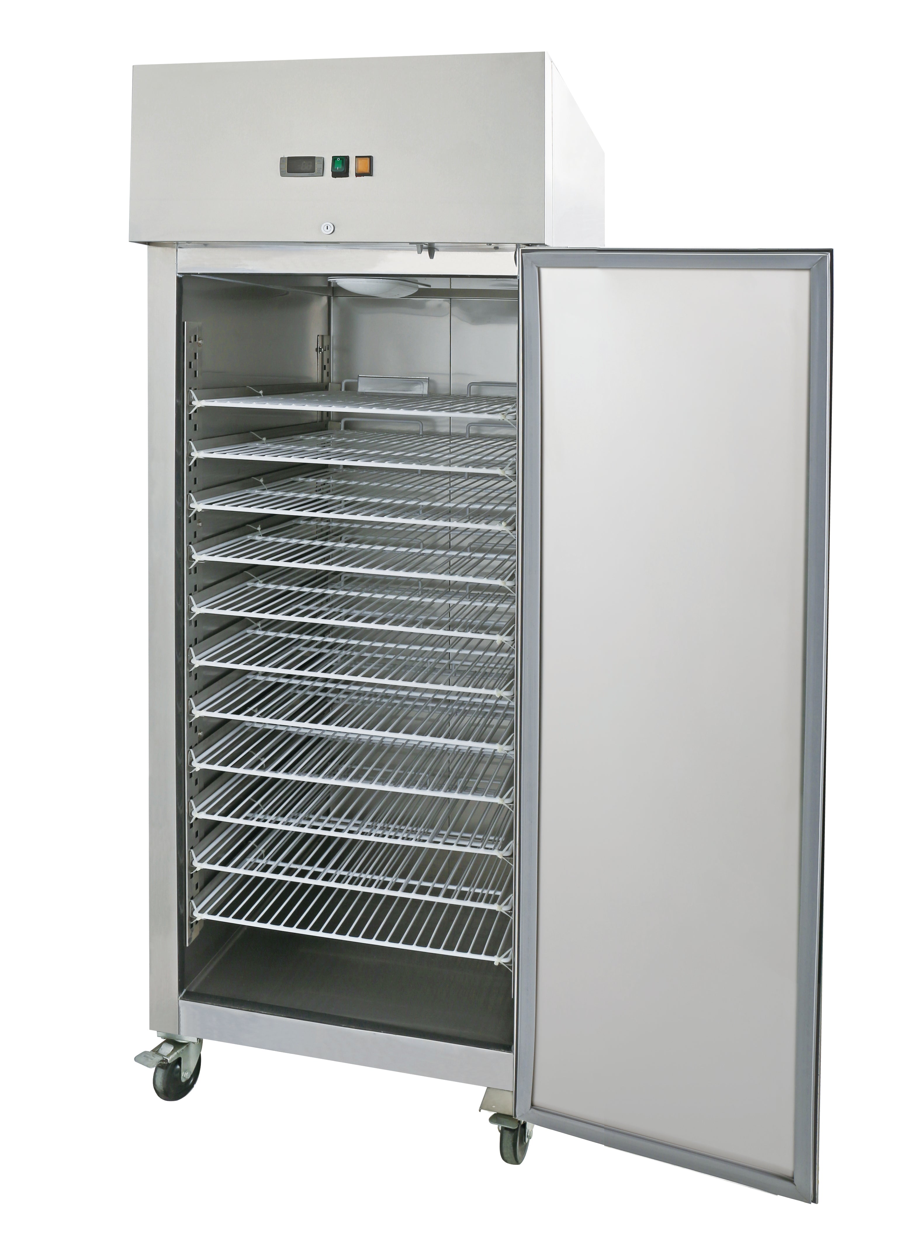 Edelstahlkühlschrank, Inhalt 733 Liter, Backnorm, 10Paar Schienen, ohne Trageroste