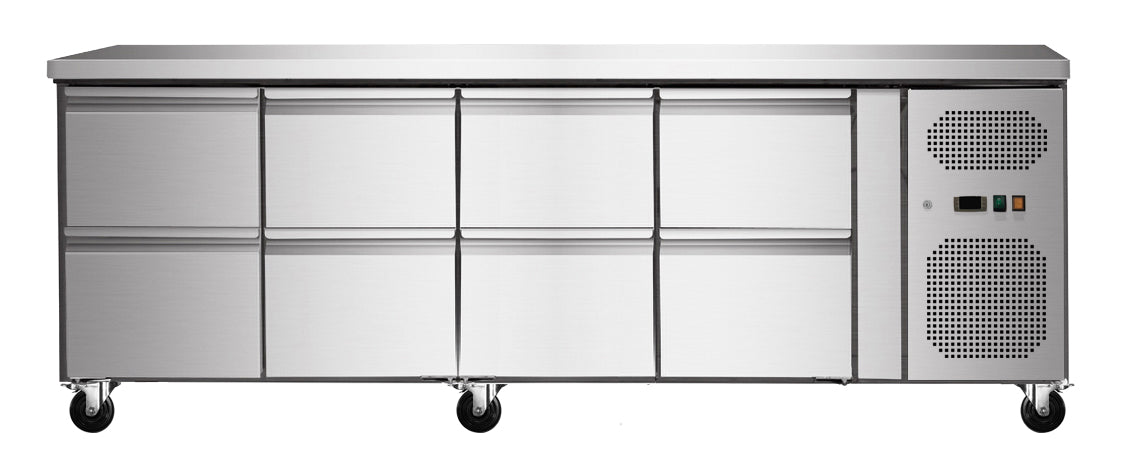 Kühltisch mit 8 Schubladen, Umluft, 223x70