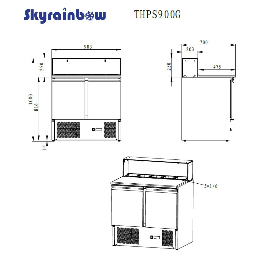 Pizzasaladette 2 Türen, eckiger Glasaufsatz, 90 x 70