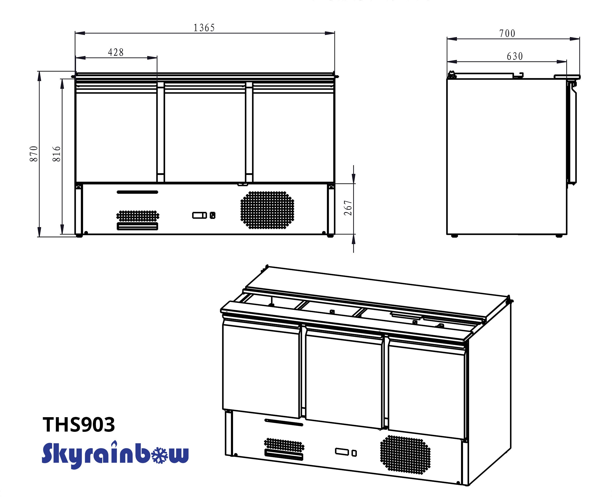 Saladette 3 Türen, Inhalt 260 L, 137 x 70